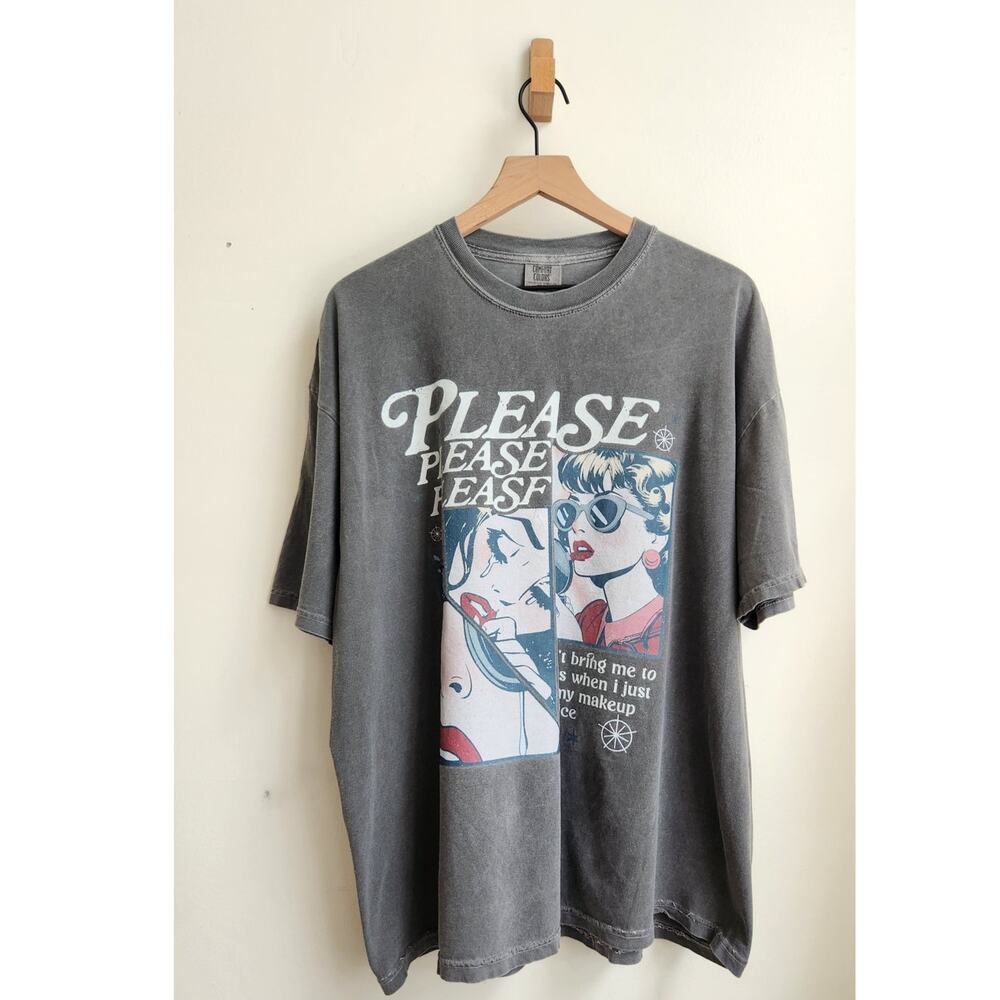 Vintage Comfort Colors Comic Graphic T-Shirt Womens 2X Gray Crew Neck 90s Y2K